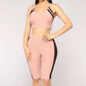 FASHION NOVA Pink / black biker ahort set